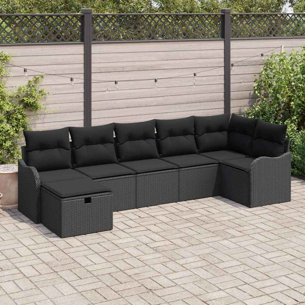 Sofa Set 7 Stk. 7-Sitzanzahl Schwarz Poly-Rattan
