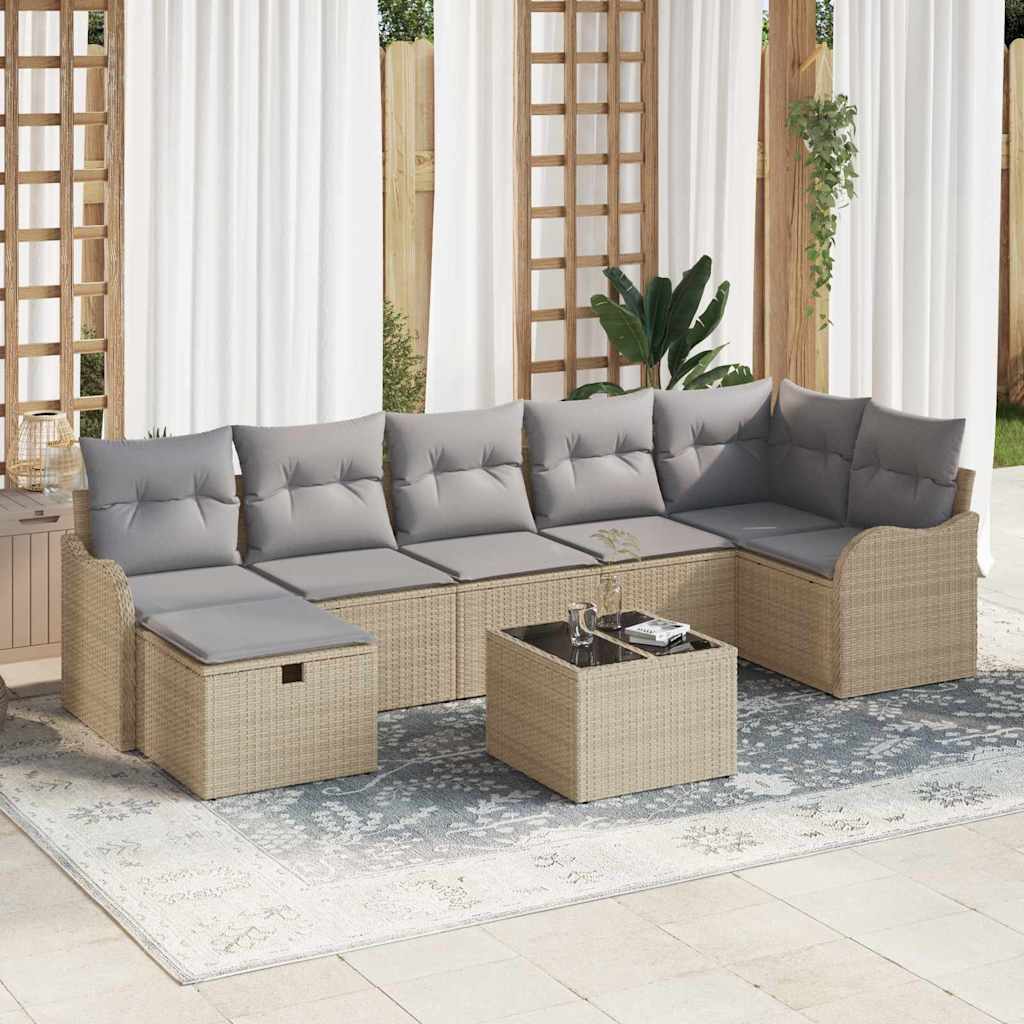 Sofa Set 8 Stk. Beige und Hellgrau Poly-Rattan