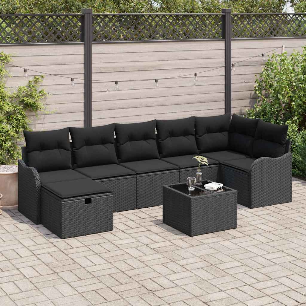 Sofa Set 8 Stk. 7-Sitzanzahl Schwarz Poly-Rattan