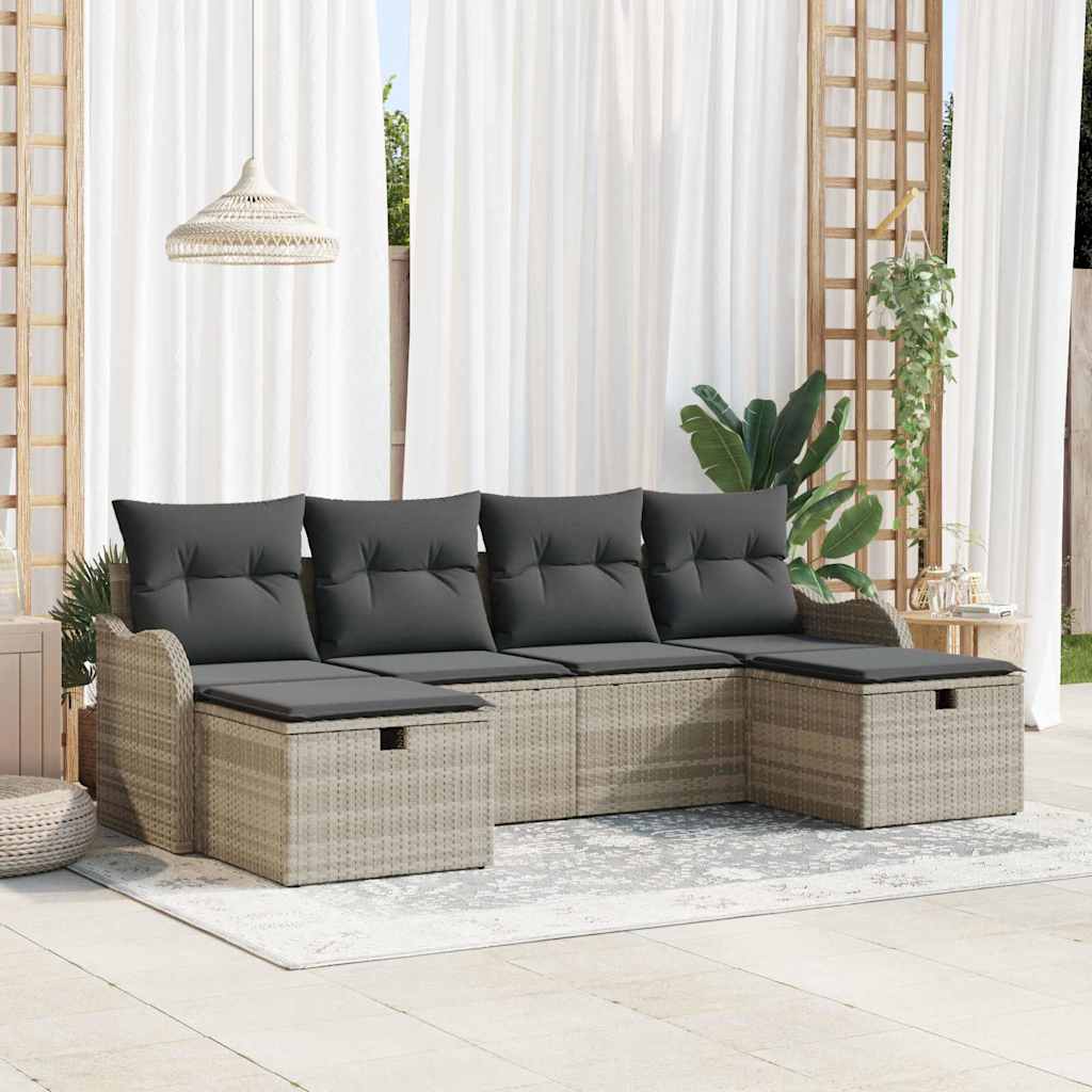 Sofa Set 6 Stk. 6-Sitzanzahl Hellgrau Poly-Rattan