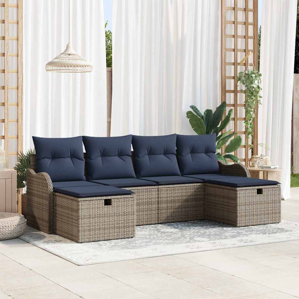 Sofa Set 6 stk. 6-Sitzanzahl Grau und Marineblau Poly-Rattan