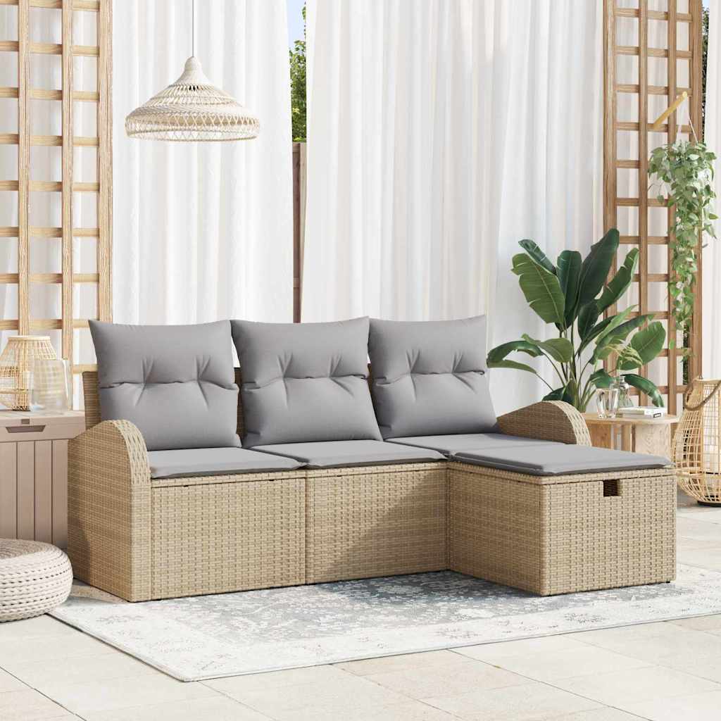 Sofa Set 4 stk. Beige und Hellgrau Poly-Rattan