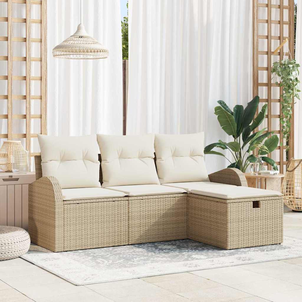 Sofa Set 4 stk. Beige und Creme Poly-Rattan