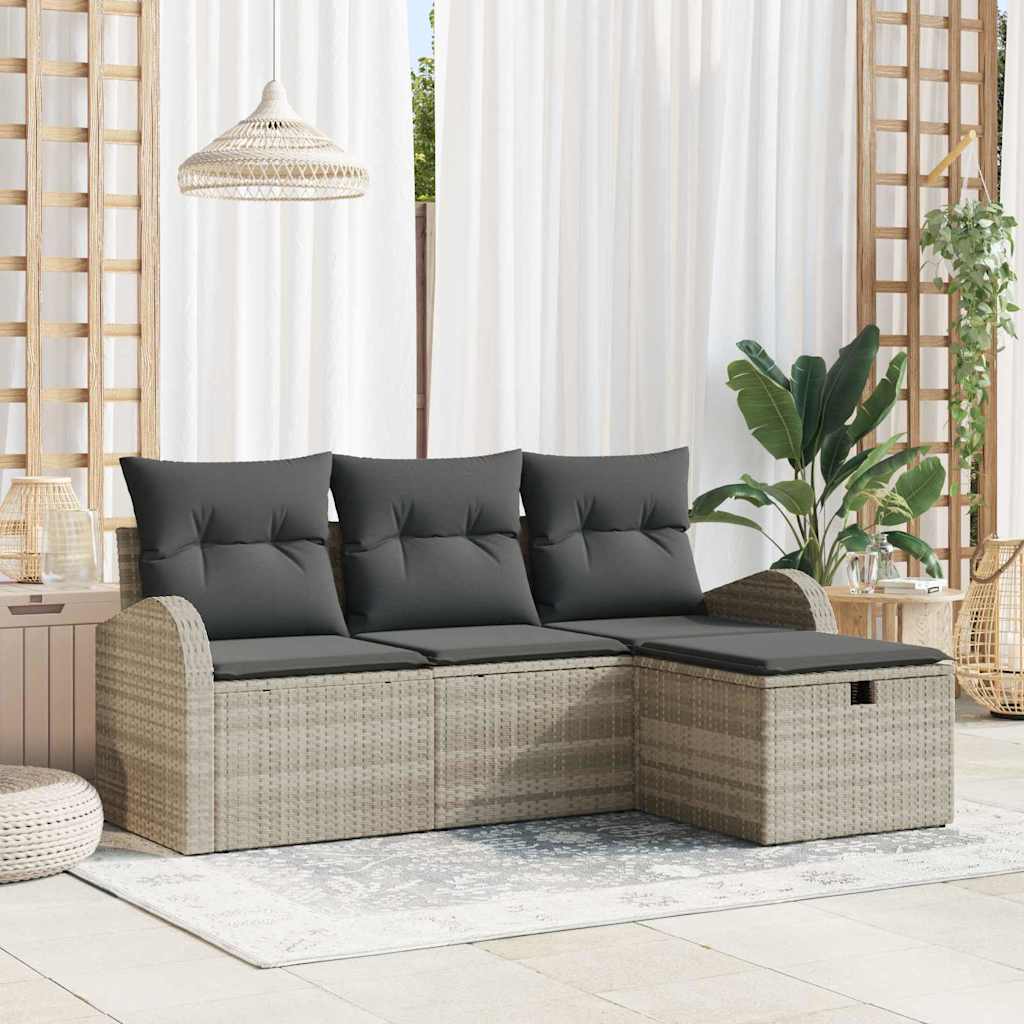 Sofa Set 4 stk. Hellgrau Poly-Rattan