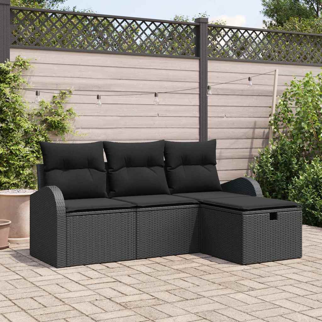 Sofa Set 4 stk. Schwarz Poly-Rattan