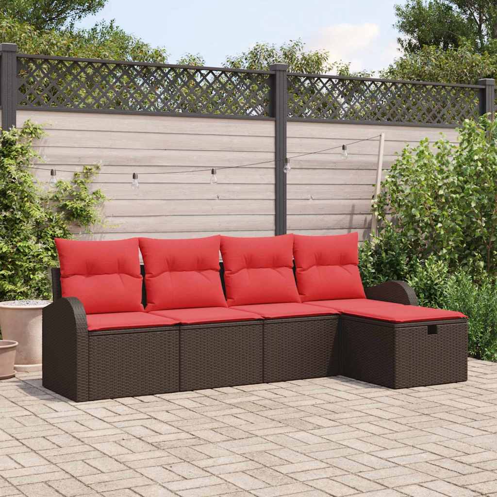 Sofa Set 5 Stk. 5-Sitzanzahl Braun und Rot Poly-Rattan