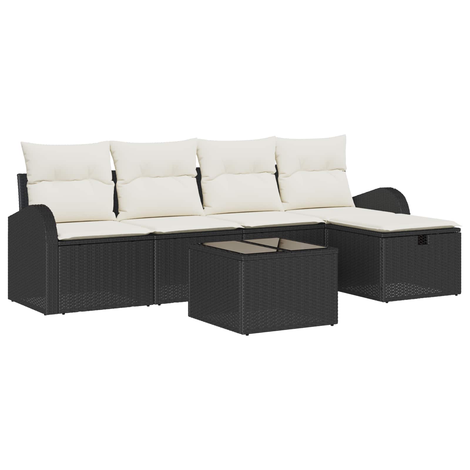 Sofa Set 6 stk. Schwarz und Creme Poly-Rattan