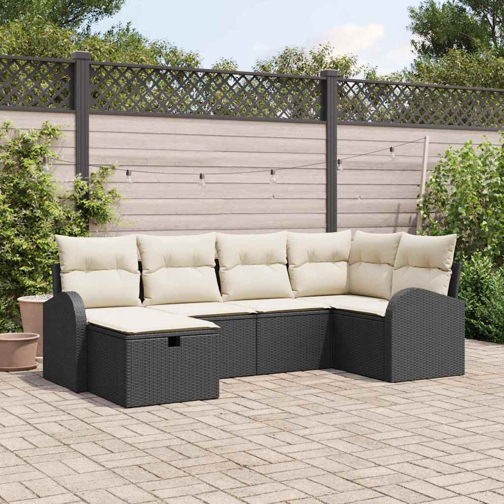 Sofa Set 6 stk. Schwarz und Creme Poly-Rattan