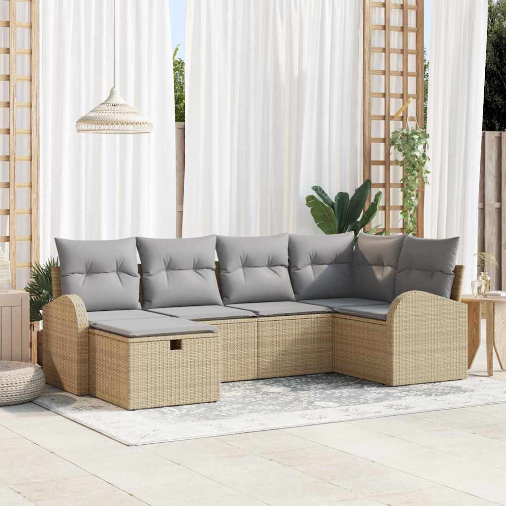 Sofa Set 6 stk. Beige und Hellgrau Poly-Rattan