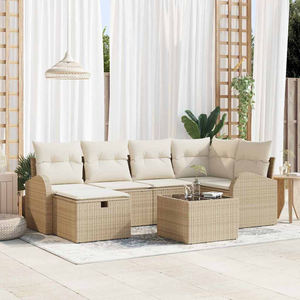 Sofa Set 7 stk. Beige und Creme Poly-Rattan