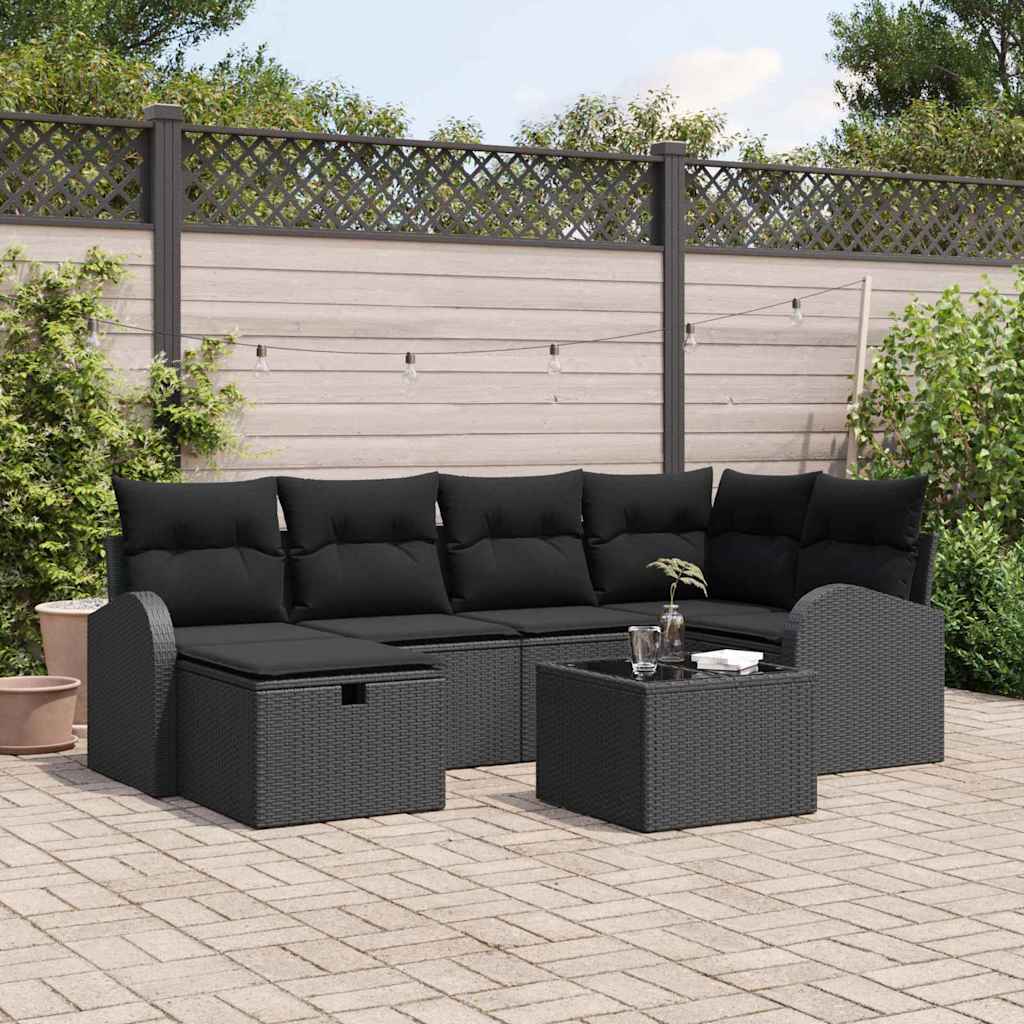 Sofa Set 7 stk. Schwarz Poly-Rattan