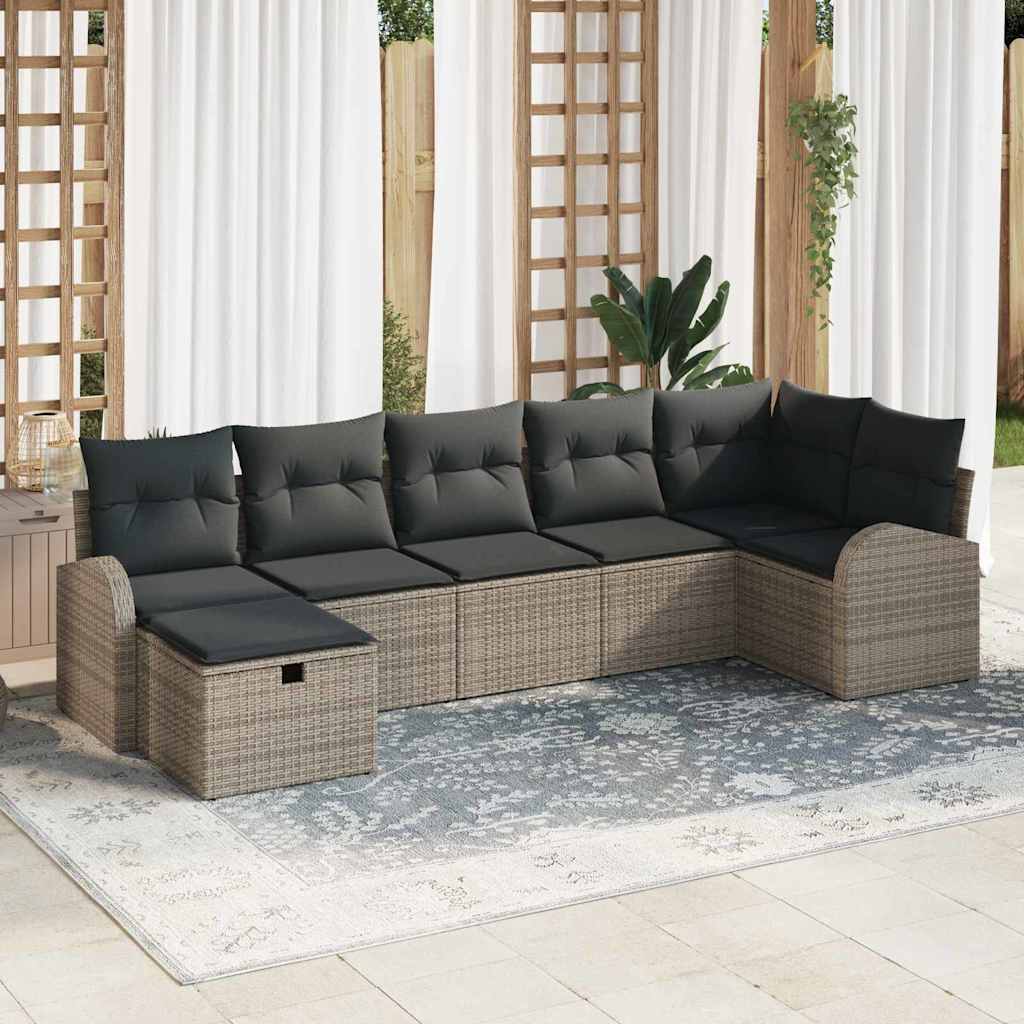 Sofa Set 7 stk. Grau Poly-Rattan