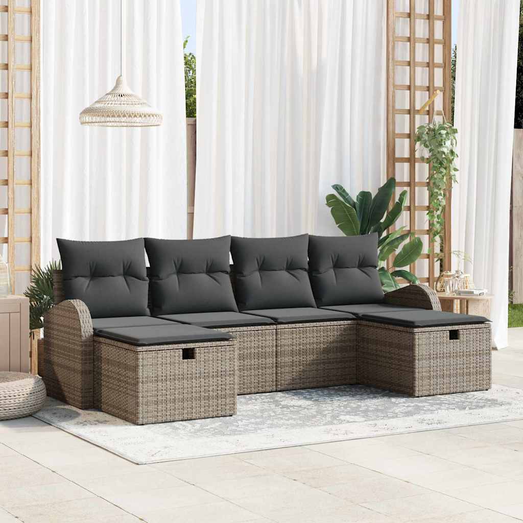 Sofa Set 6 stk. Grau Poly-Rattan
