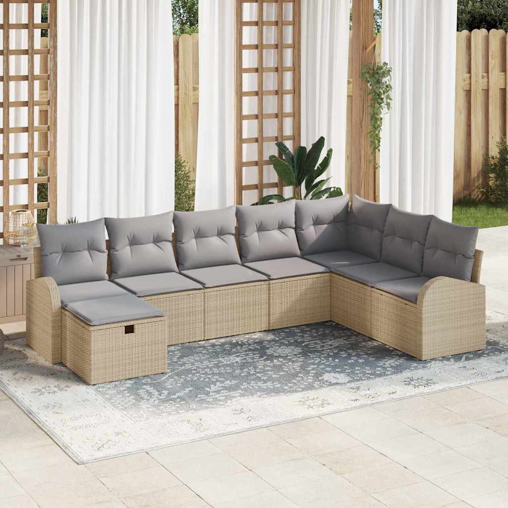 Sofa Set 8 stk. Beige und Hellgrau Poly-Rattan