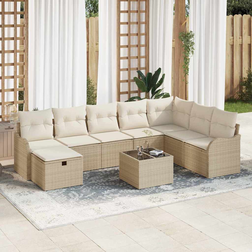 Sofa Set 9 Stk. Beige und Creme Poly-Rattan