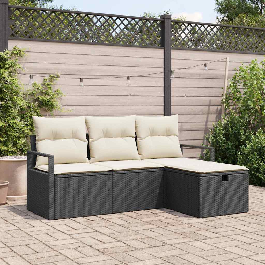 Sofa Set 4 stk. 4-Sitzanzahl Schwarz und Creme Poly-Rattan