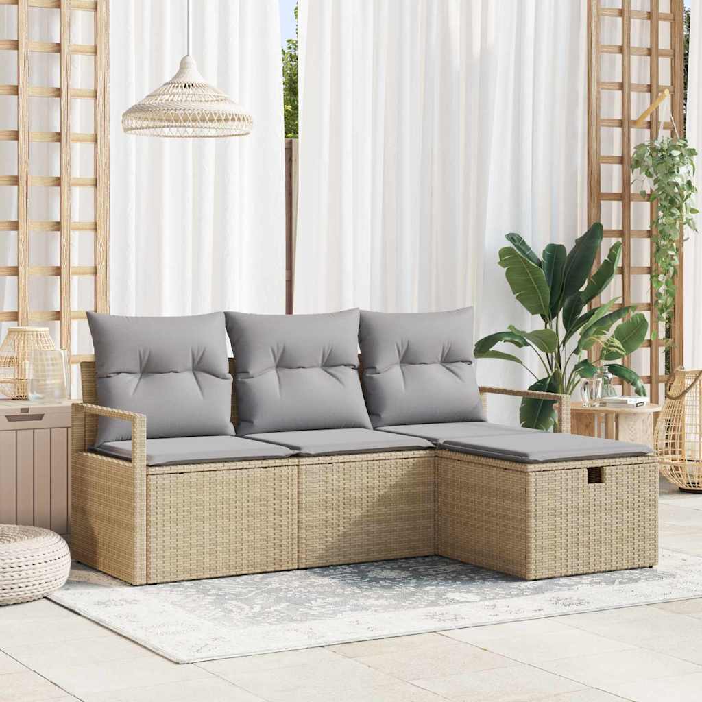 Sofa Set 4 stk. 4-Sitzanzahl Beige und Hellgrau Poly-Rattan