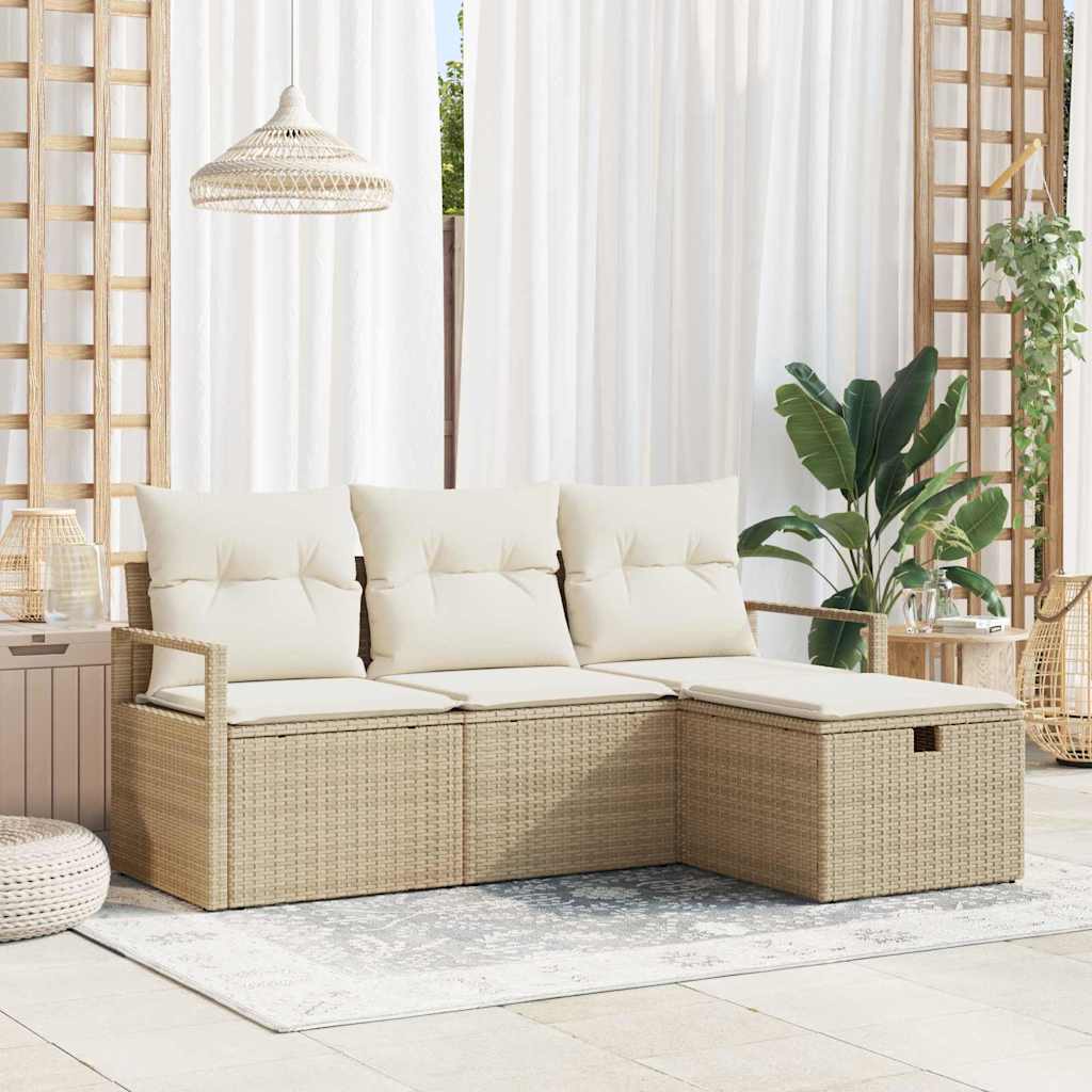 Sofa Set 4 stk. 4-Sitzanzahl Beige und Creme Poly-Rattan
