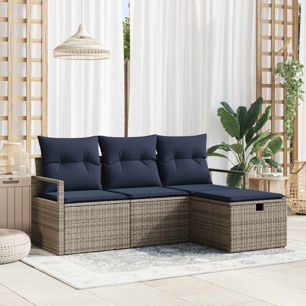 Sofa Set 4 stk. 4-Sitzanzahl Grau und Marineblau Poly-Rattan