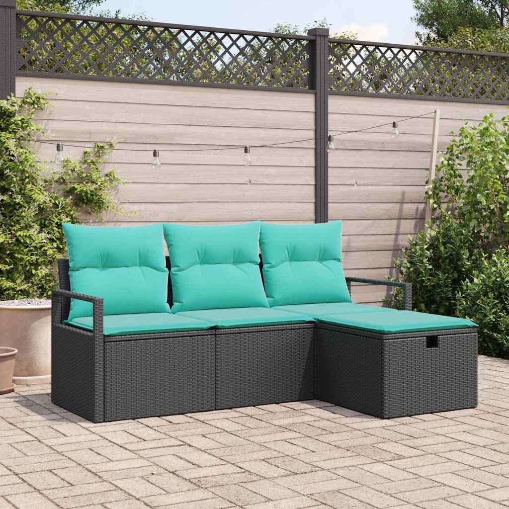 Sofa Set 4 stk. 4-Sitzanzahl Schwarz und Türkis Poly-Rattan