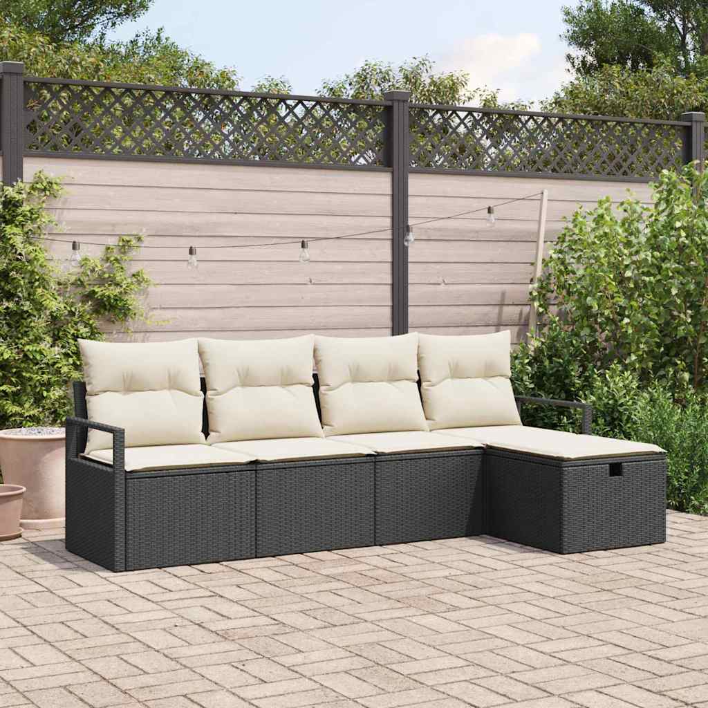 Sofa Set 5 stk. 5-Sitzanzahl Schwarz und Creme Poly-Rattan