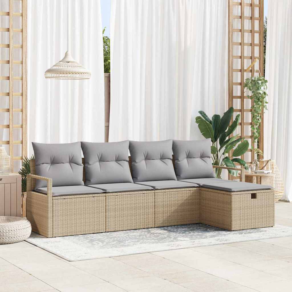 Sofa Set 5 stk. 5-Sitzanzahl Beige und Hellgrau Poly-Rattan