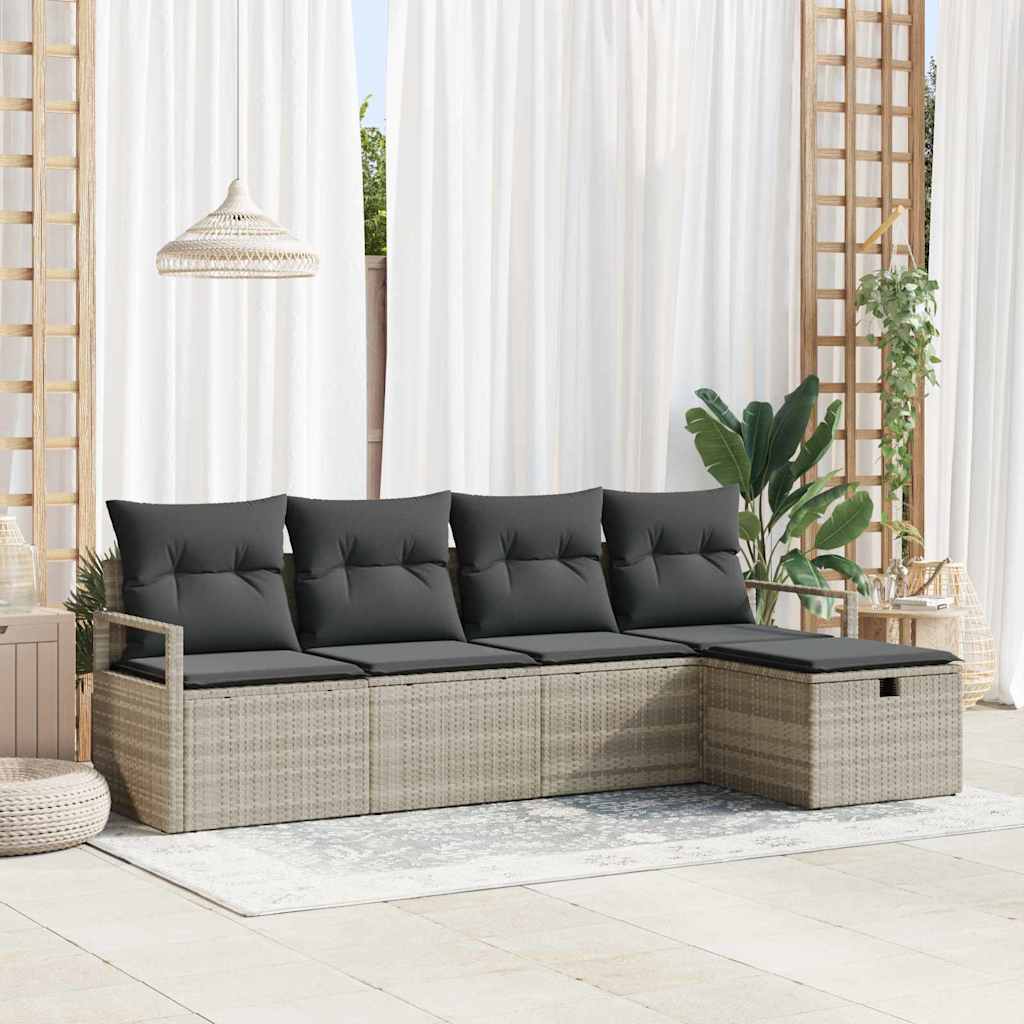 Sofa Set mit Kissen mit Speicher Hellgrau Poly-Rattan