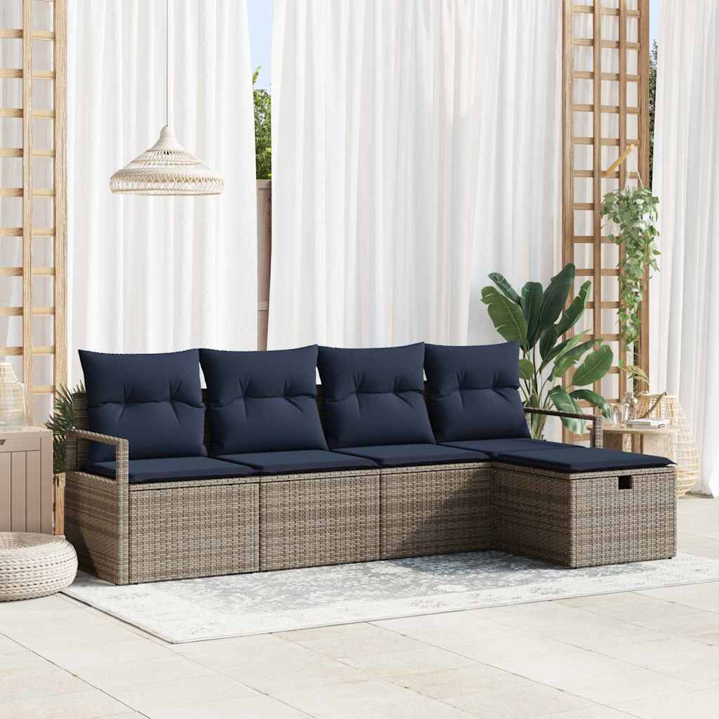 Sofa Set 5 Stk. 5-Sitzanzahl Grau und Marineblau Poly-Rattan