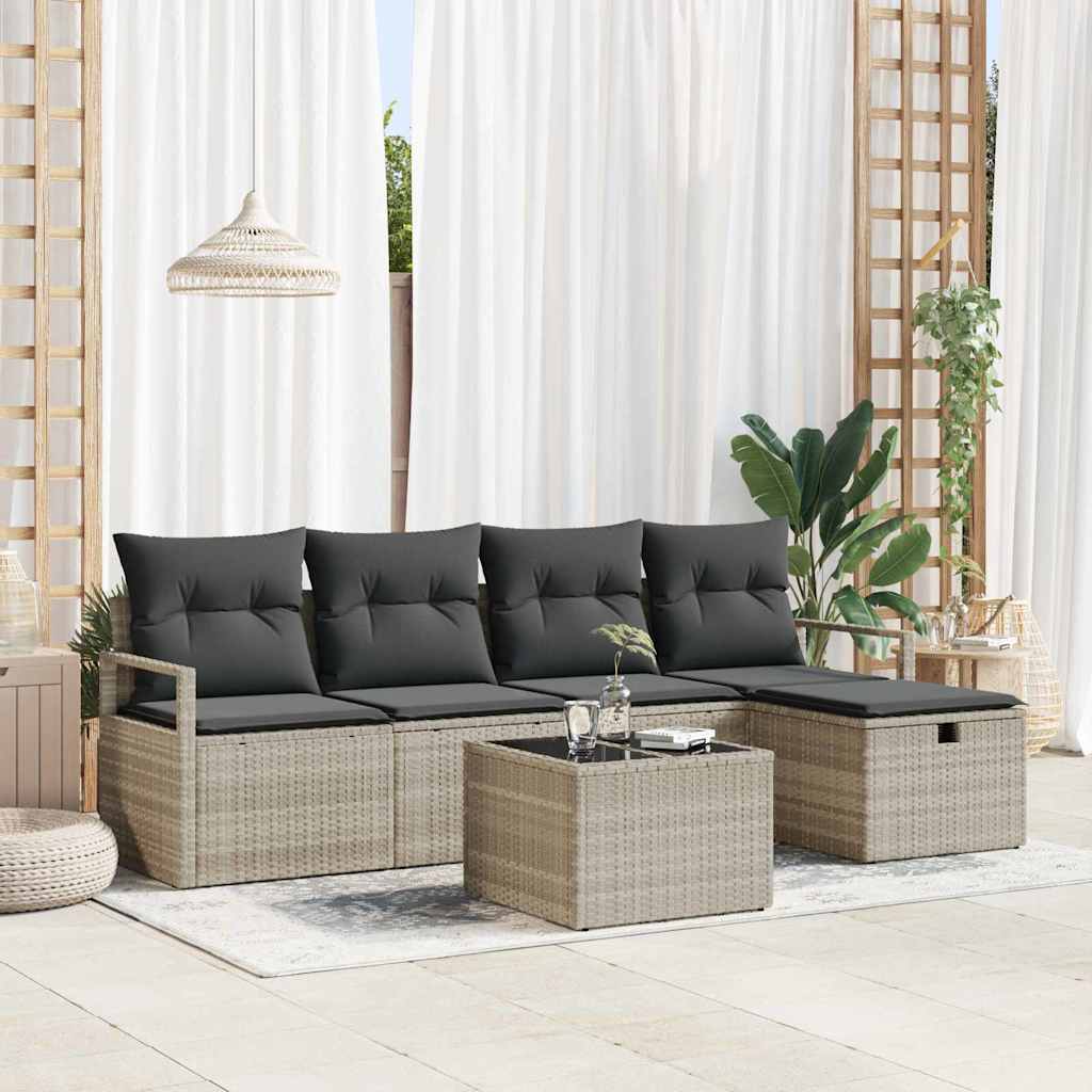 Sofa Set 6 stk. 5-Sitzanzahl Hellgrau Poly-Rattan