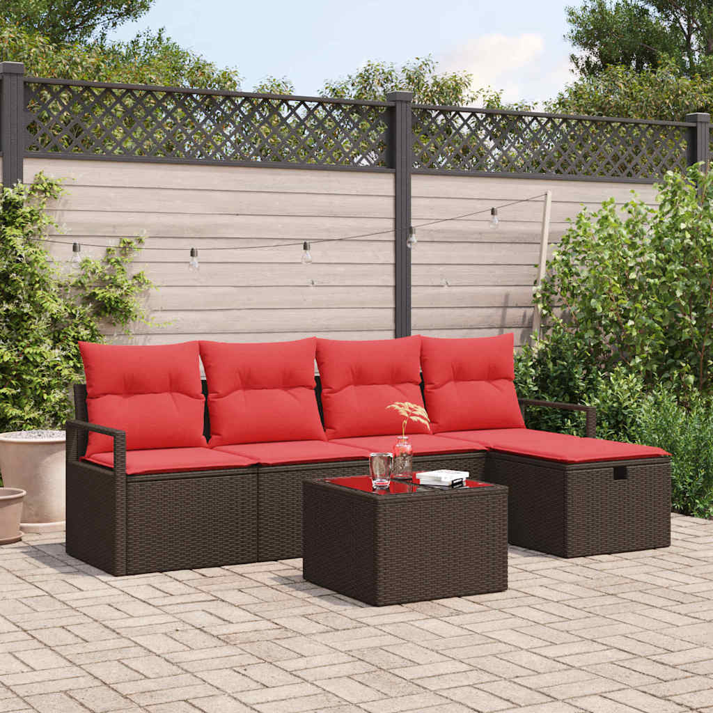 Sofa Set 6 Stk. 5-Sitzanzahl Braun und Rot Poly-Rattan