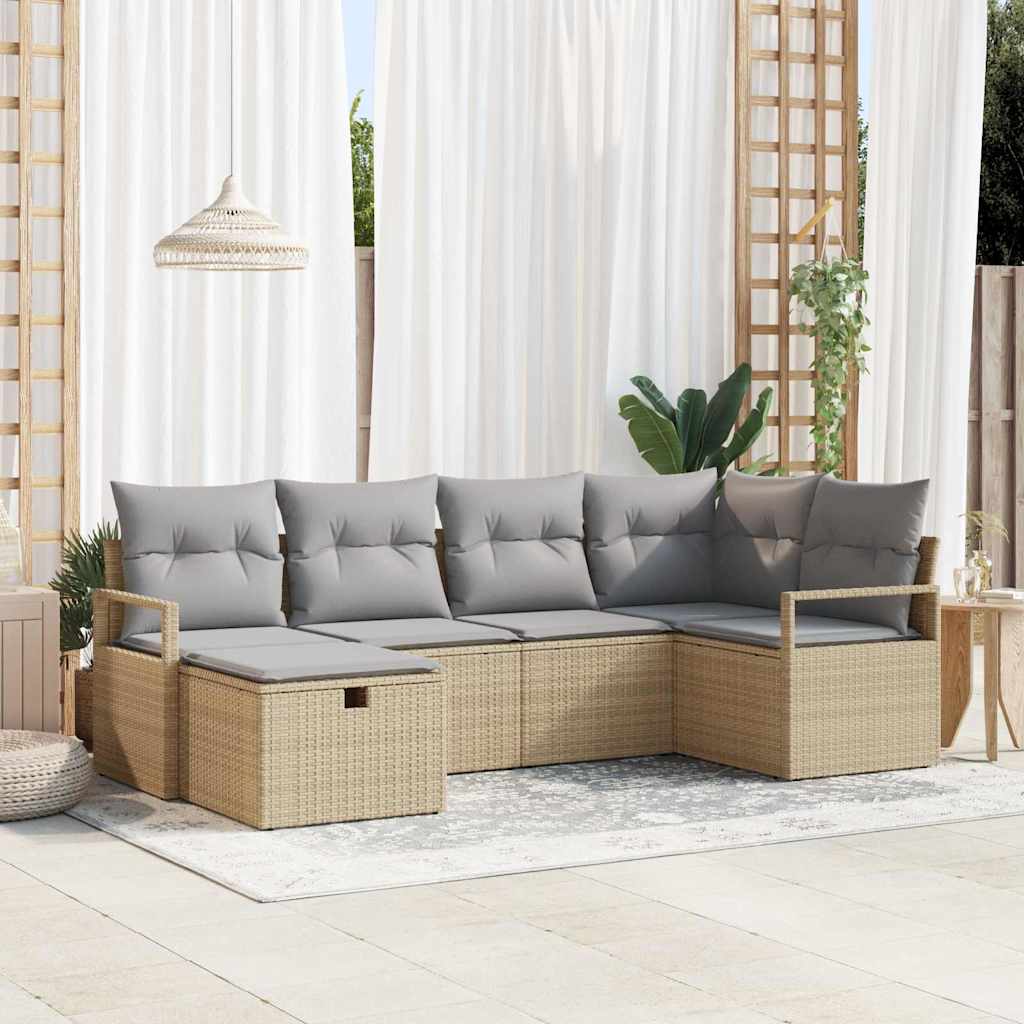 Sofa Set 6 Stk. 6-Sitzanzahl Beige und Hellgrau Poly-Rattan