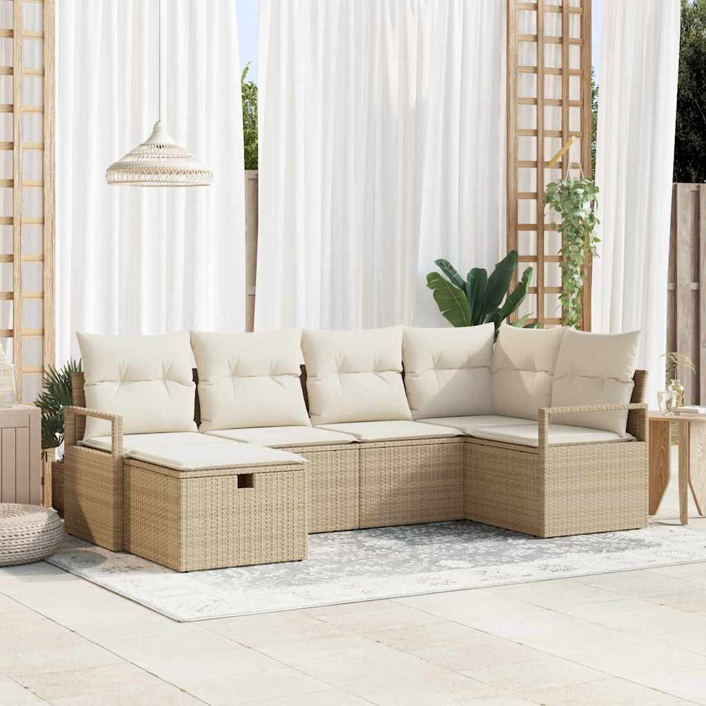 Sofa Set 6 Stk. 6-Sitzanzahl Beige und Creme Poly-Rattan