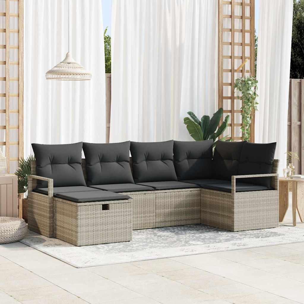 Sofa Set 6 Stk. 6-Sitzanzahl Hellgrau Poly-Rattan