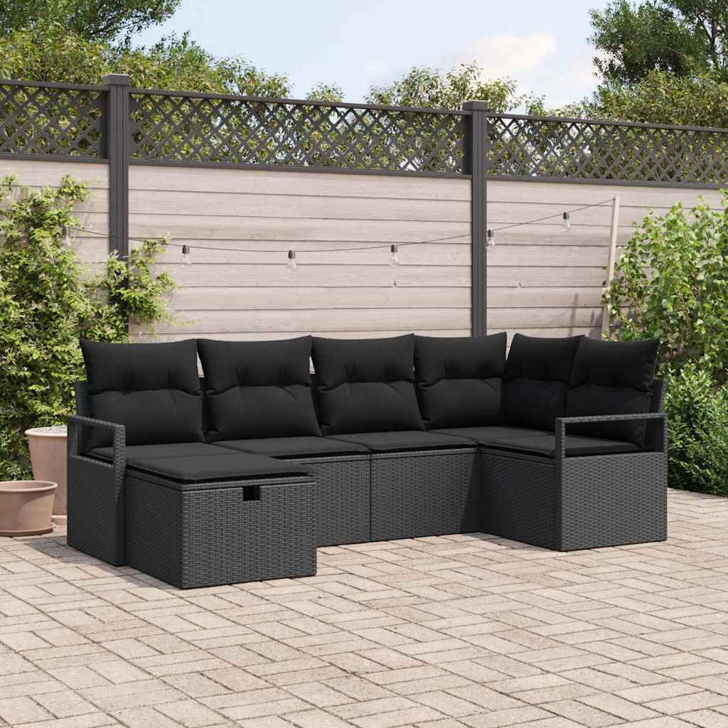 Sofa Set 6 Stk. Schwarz Poly-Rattan