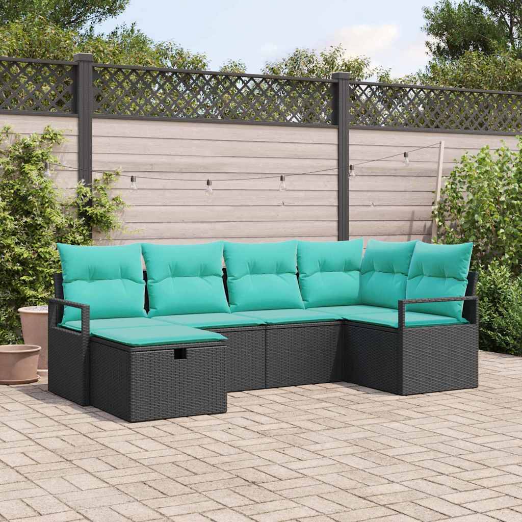 Sofa Set 6 Stk. 6-Sitzanzahl Schwarz und Türkis Poly-Rattan