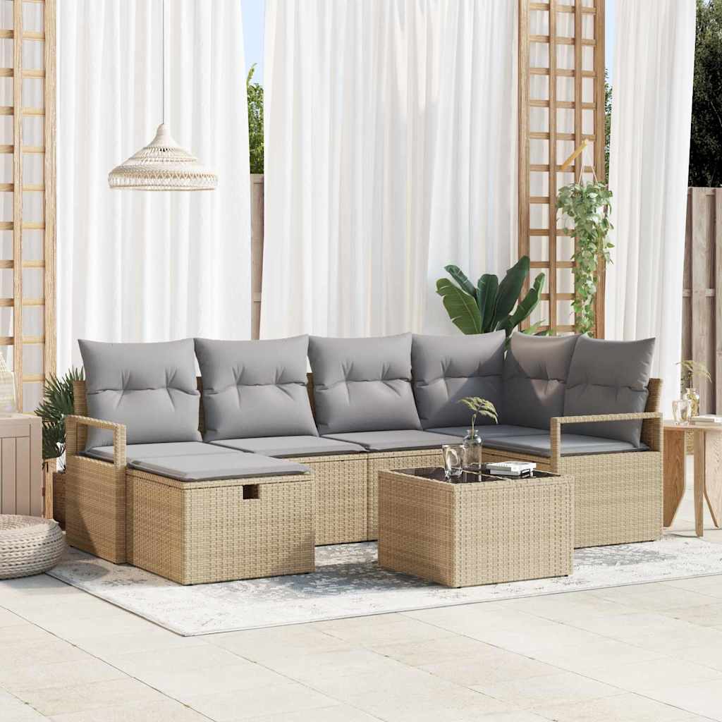 Sofa Set 7 Stk. 6-Sitzanzahl Beige und Hellgrau Poly-Rattan