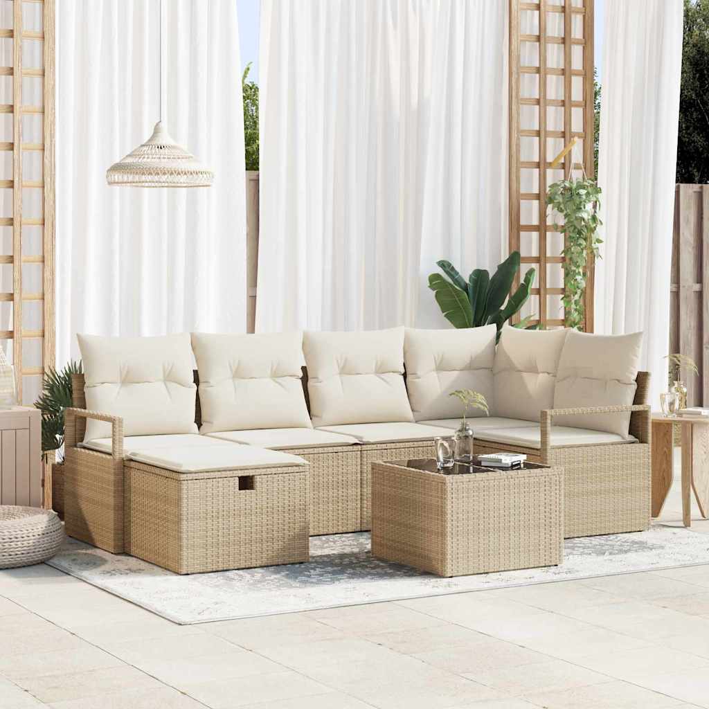 Sofa Set 7 Stk. 6-Sitzanzahl Beige und Creme Poly-Rattan