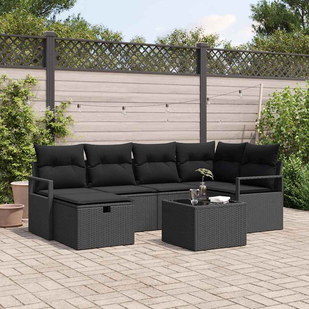 Sofa Set 7 Stk. Schwarz Poly-Rattan
