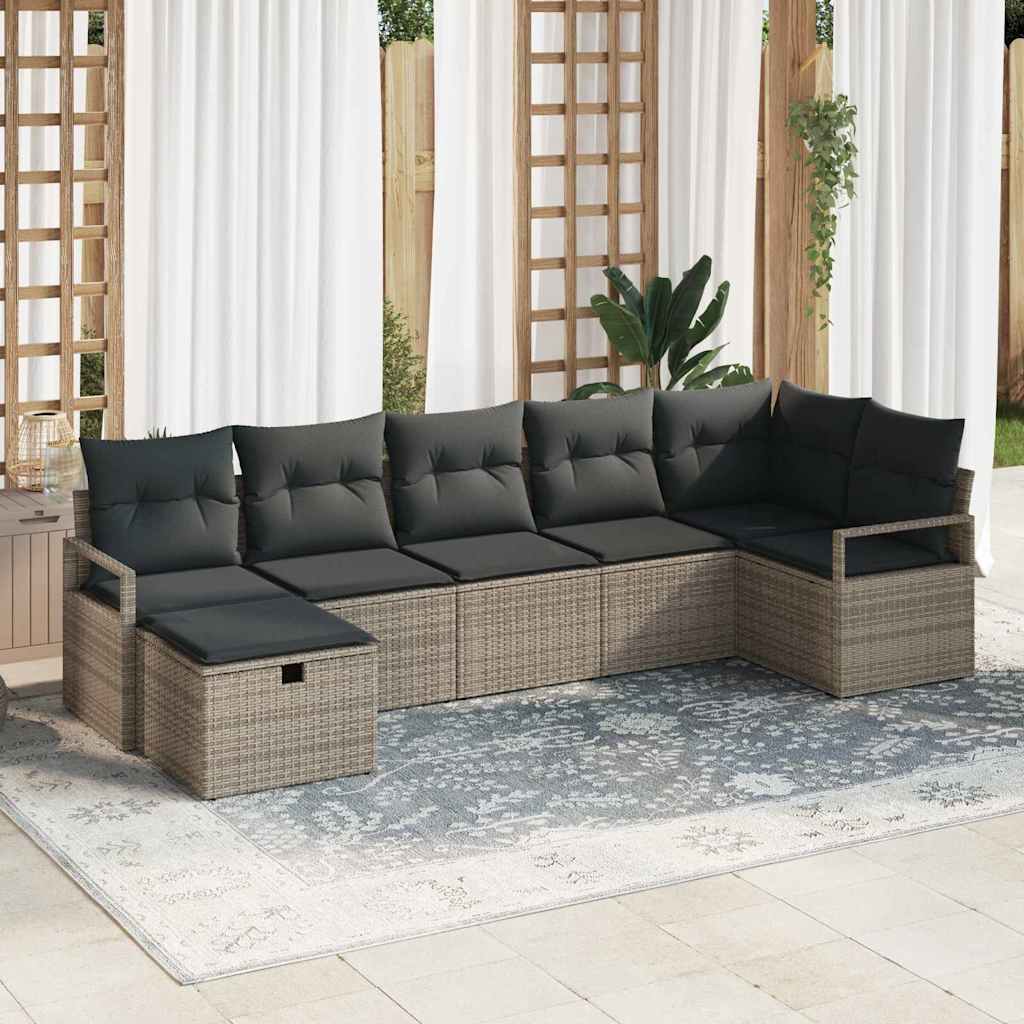 Sofa Set 7 Stk. Grau Poly-Rattan