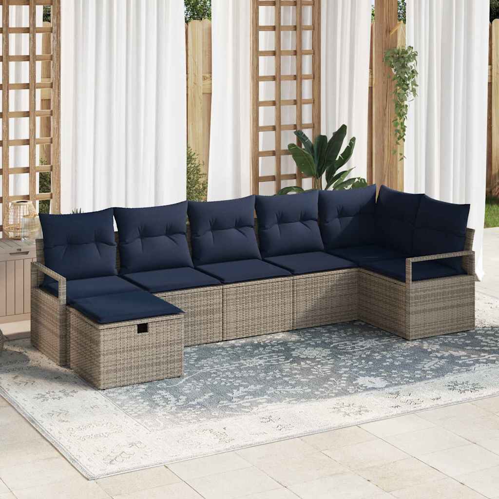 Sofa Set 7 stk. 7-Sitzanzahl Grau und Marineblau Poly-Rattan