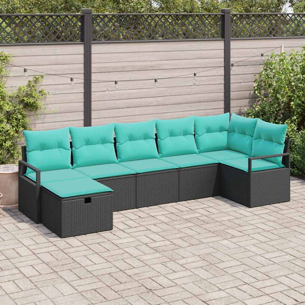 Sofa Set 7 stk. 7-Sitzanzahl Schwarz und Türkis Poly-Rattan
