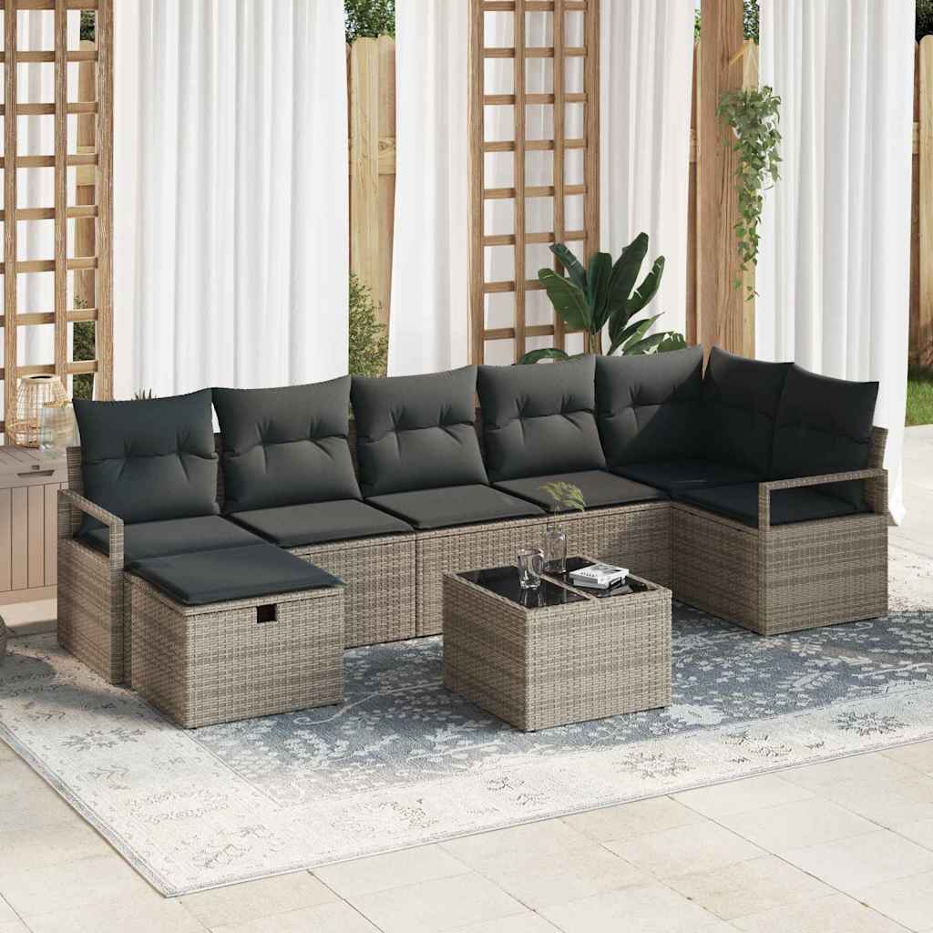 Sofa Set 8 Stk. 7-Sitzanzahl Grau Poly-Rattan