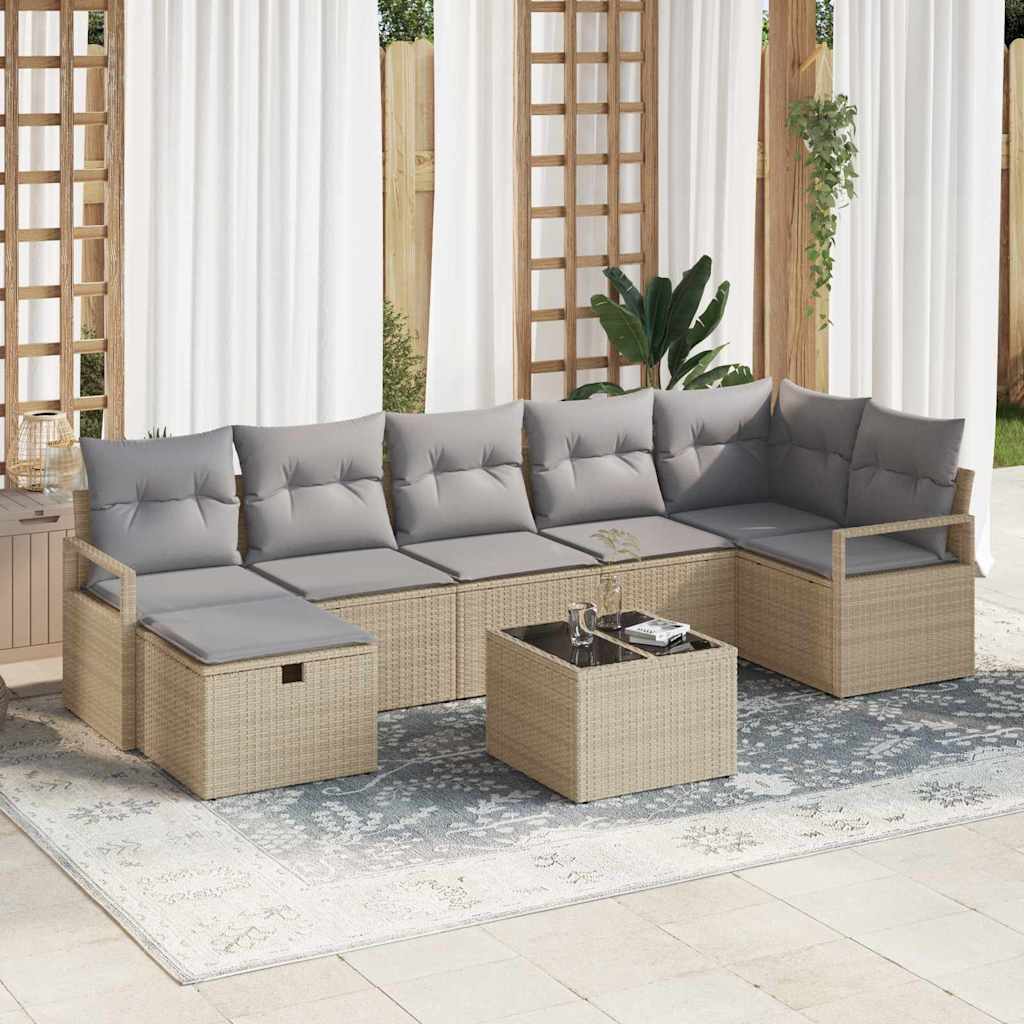 Sofa Set 8 Stk. Beige und Hellgrau Poly-Rattan