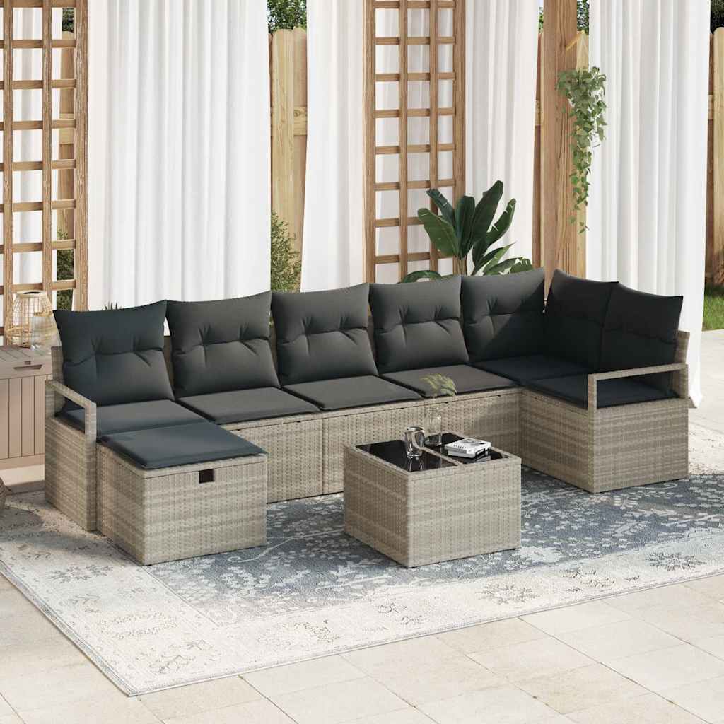 Sofa Set 8 stk. 7-Sitzanzahl Hellgrau Poly-Rattan