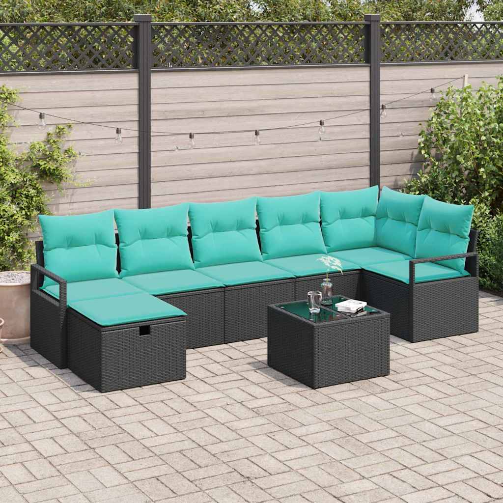 Sofa Set 8 stk. 7-Sitzanzahl Schwarz und Türkis Poly-Rattan