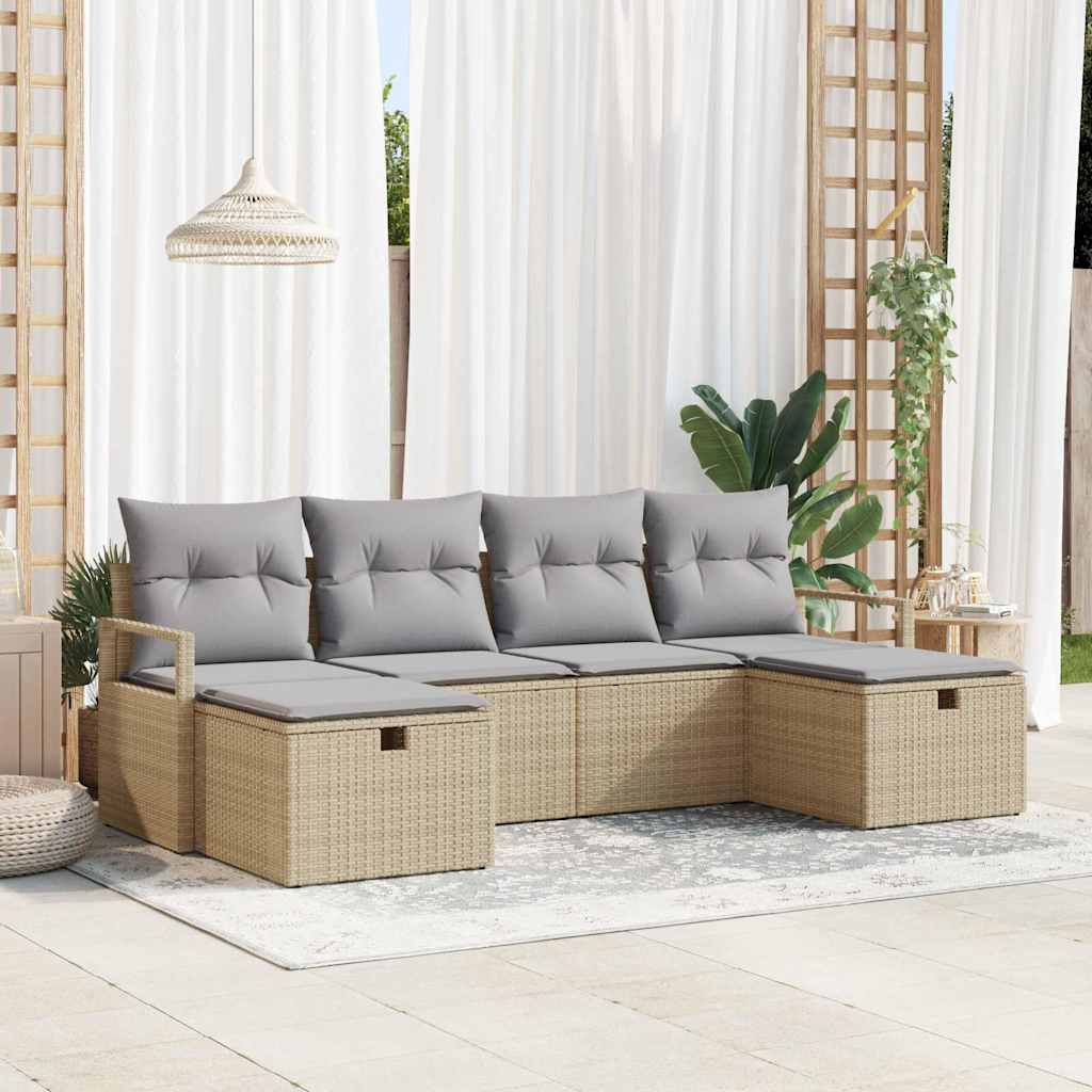 Sofa Set 6 Stk. 6-Sitzanzahl Beige und Hellgrau Poly-Rattan