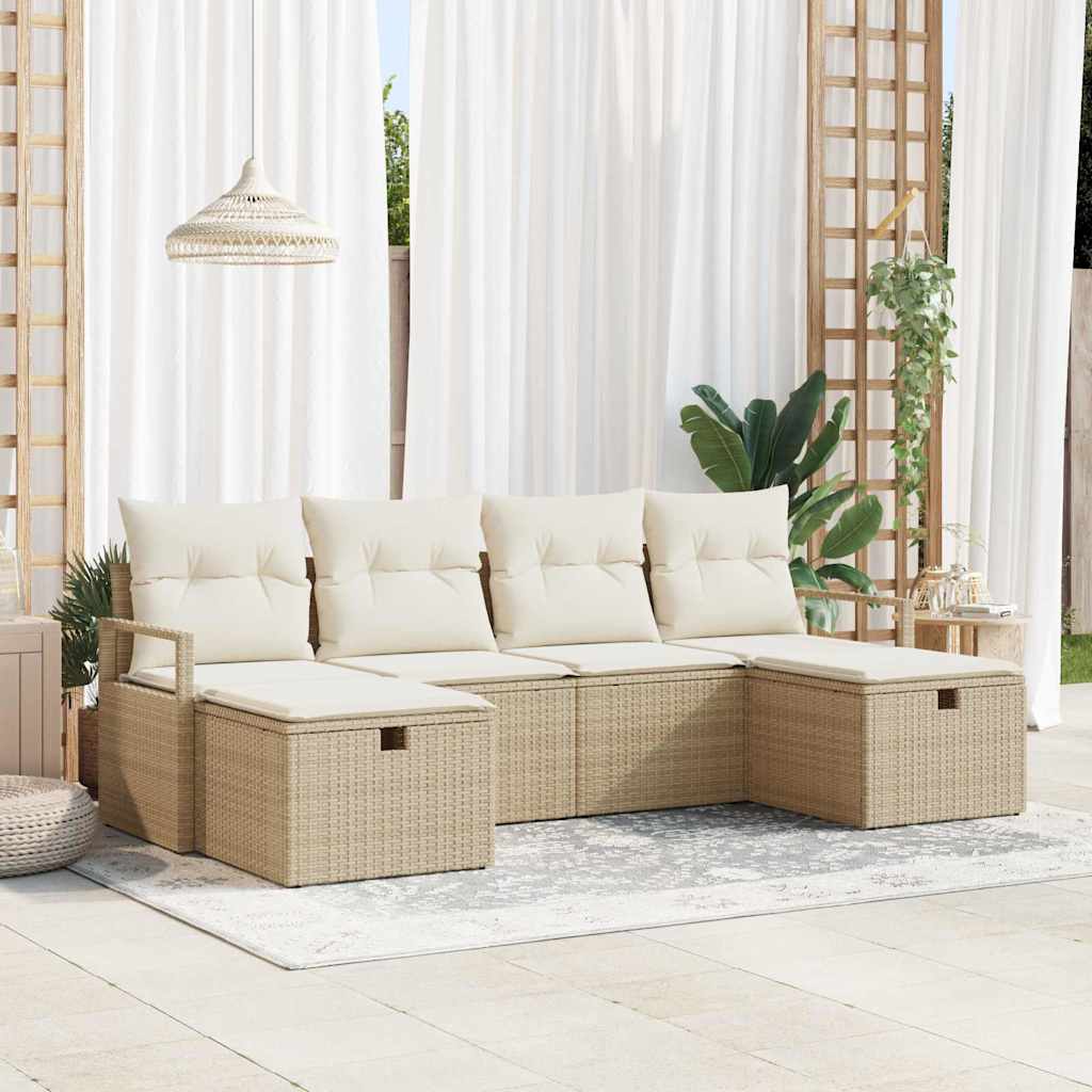 Sofa Set 6 Stk. 6-Sitzanzahl Beige und Creme Poly-Rattan