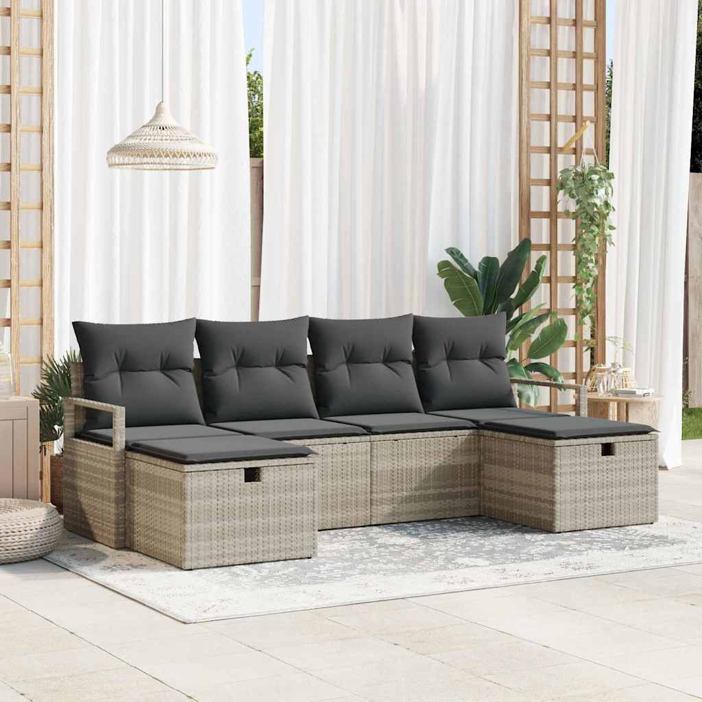 Sofa Set 6 Stk. 6-Sitzanzahl Hellgrau Poly-Rattan