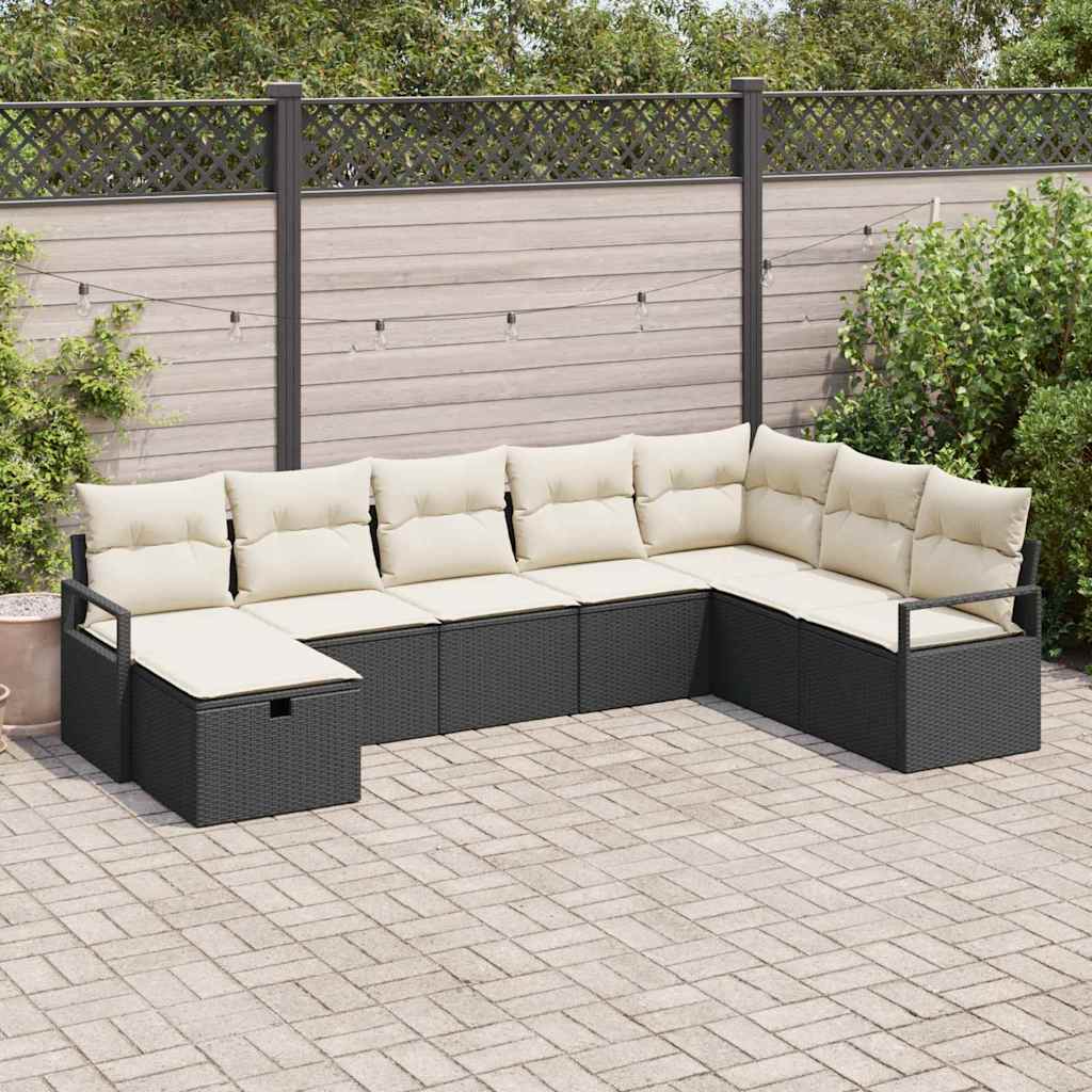 Sofa Set 8 stk. 8-Sitzanzahl Schwarz und Creme Poly-Rattan