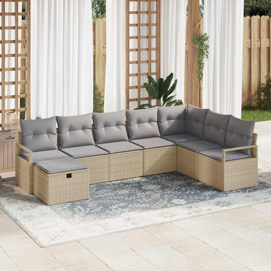Sofa Set 8 stk. 8-Sitzanzahl Beige und Hellgrau Poly-Rattan